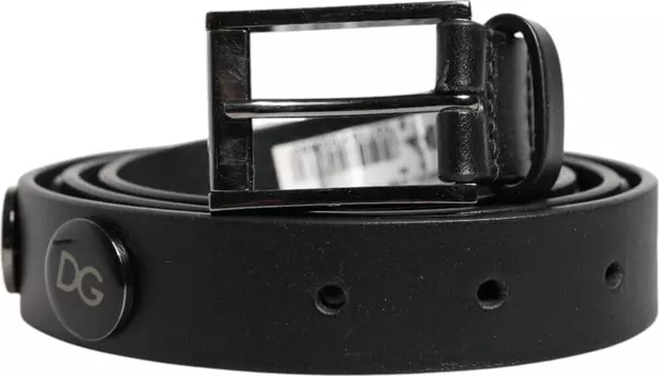 Black Luxury Leather DG Studs Buckle Belt