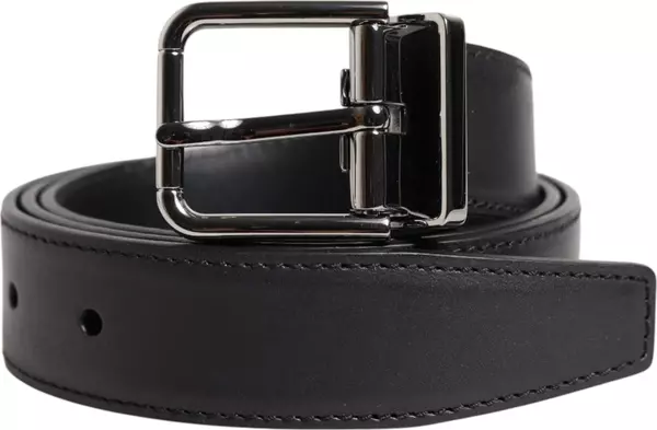 Black Classic Calf Leather Silver Buckle Belt