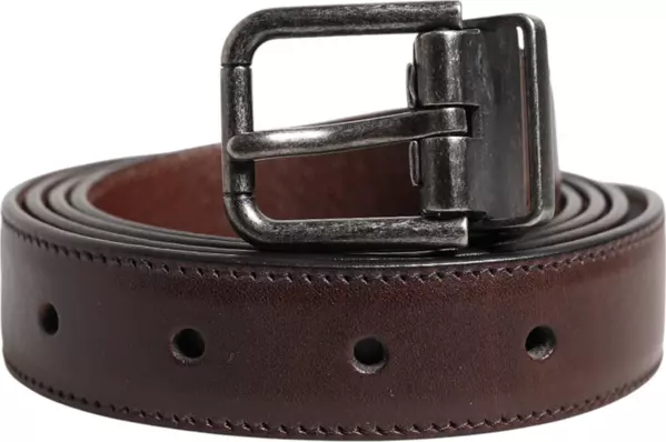 Brown Classic Calf Leather Metal Buckle Belt