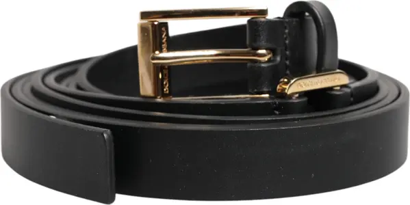Black Double Strap Leather Gold Buckle Belt