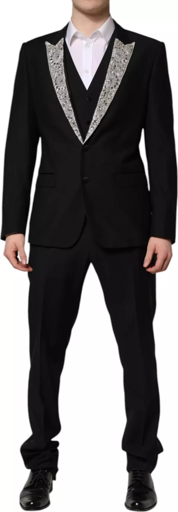 Black MARTINI Crystal Embellished 3 Pc Suit