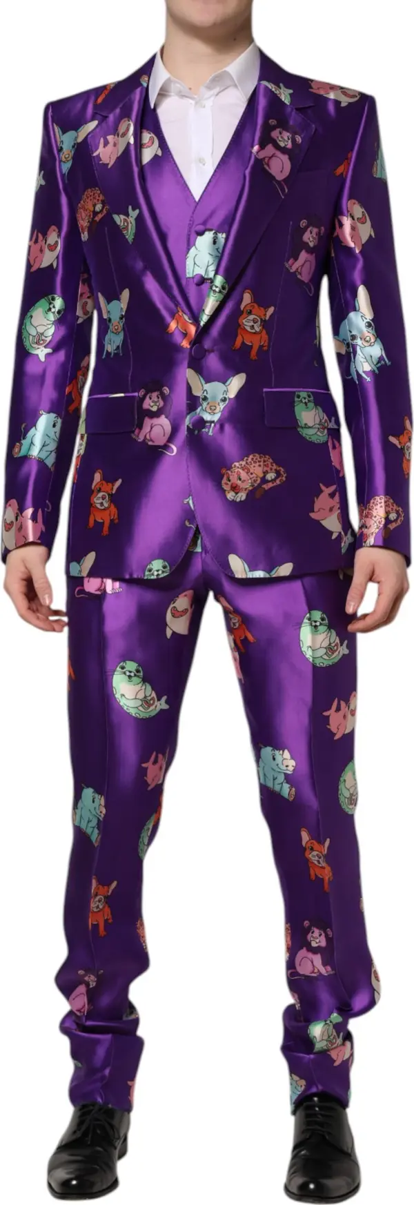 Purple Silk Animal Print 3 Piece Suit