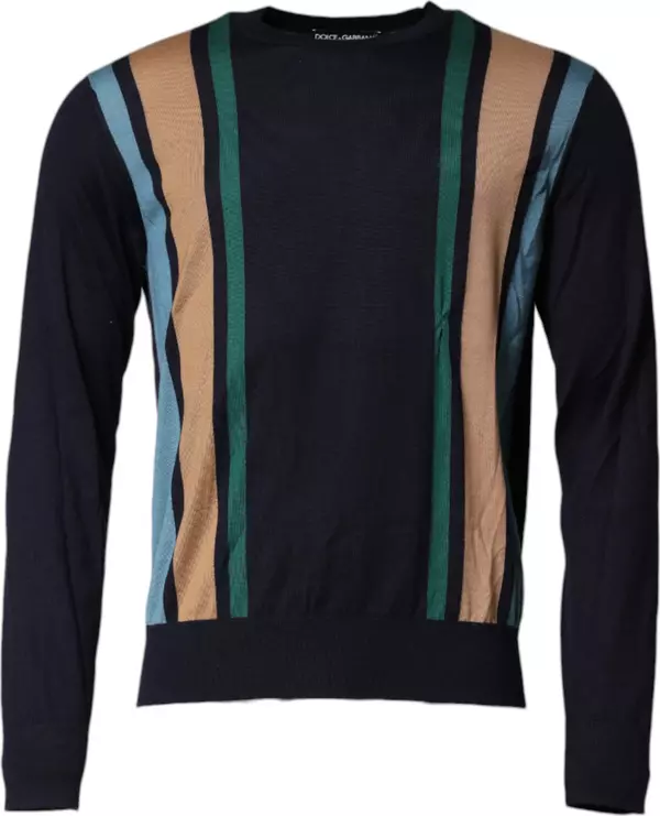 Multicolor Stripes Crew Neck Pullover Sweater