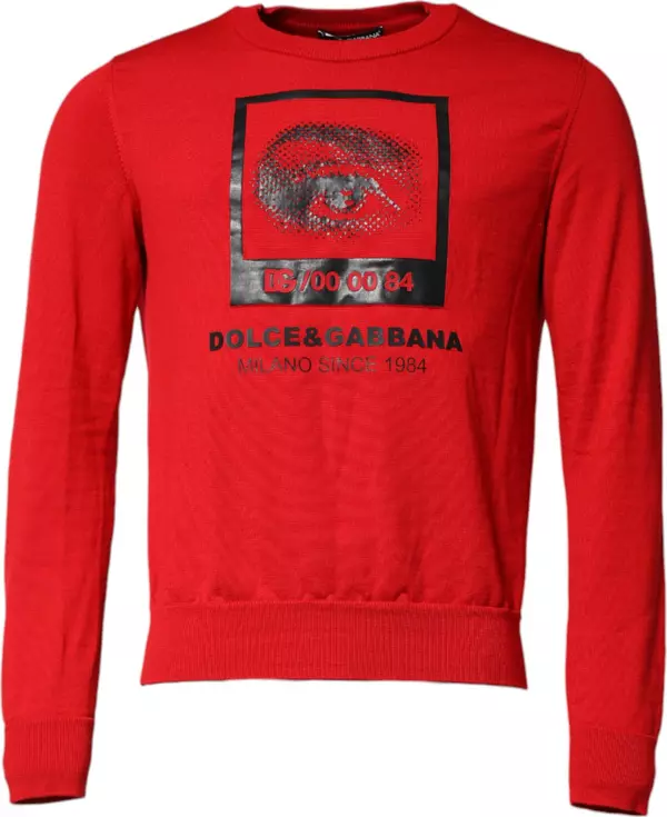 Red Eye Print Crew Neck Men Pullover Sweater