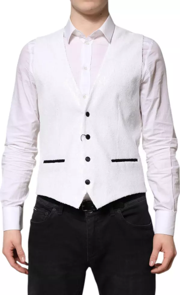 White Sequined Dress Formal Waistcoat Vest