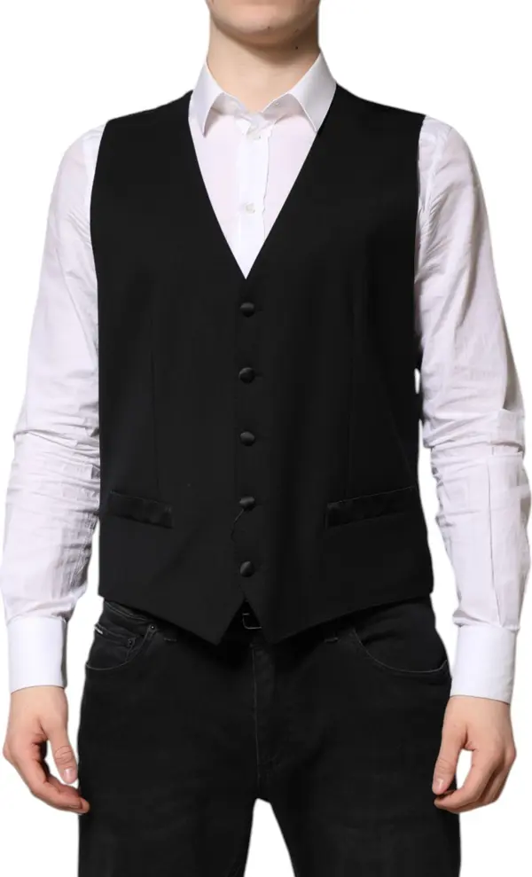 Black Wool Dress Formal Men Waistcoat Vest