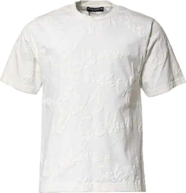 White Cotton Logo Embossed Crew Neck T-shirt