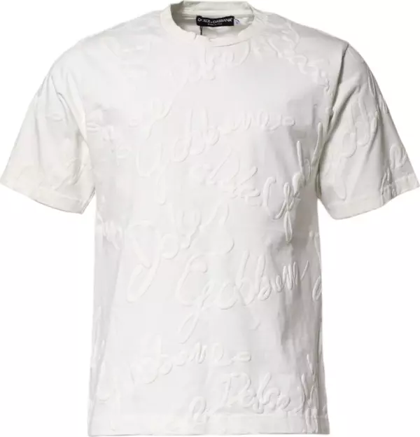 White Cotton Logo Embossed Crew Neck T-shirt