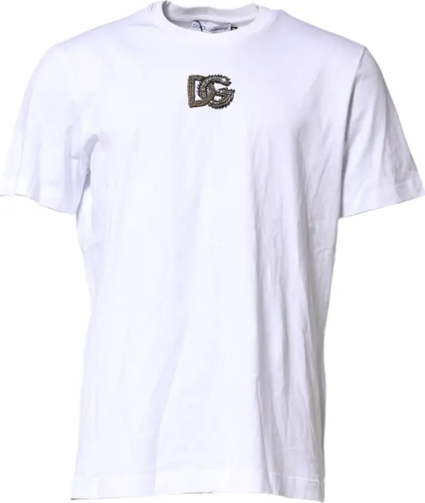 White Logo Embroidery Crew Neck T-shirt