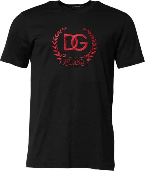 Black Cotton Embroidered Crew Neck T-shirt