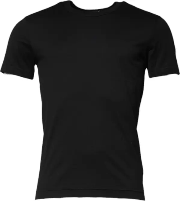 Black Cotton Short Sleeves Round Neck T-shirt