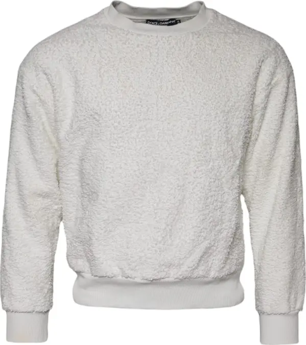 White Cotton Fleece Crew Neck Sweater