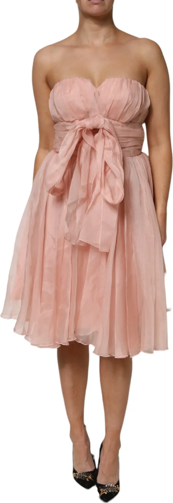 Pink Silk Chiffon A-line Pleated Midi Dress