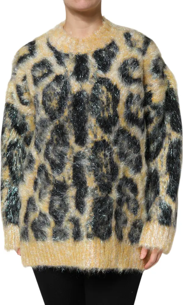 Multicolor Leopard Mohair Crew Neck Sweater
