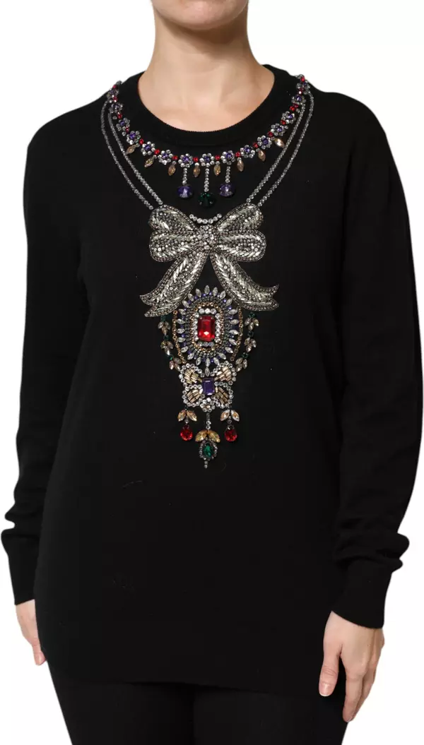 Black Cashmere Crystal Embellished Sweater
