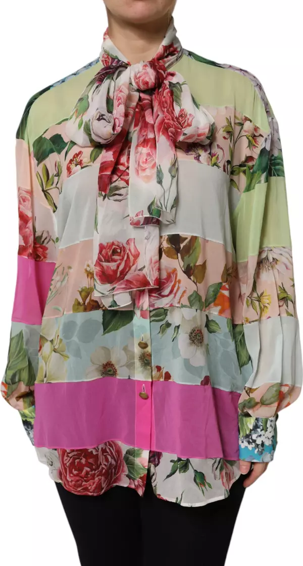 Multicolor Floral Patchwork Long Sleeves Top