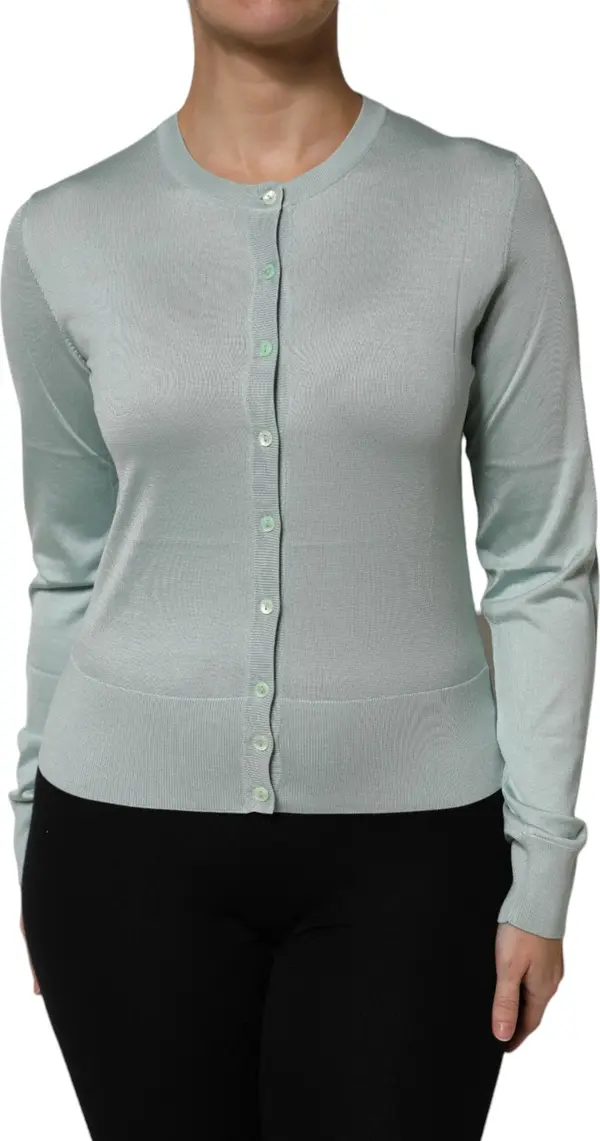 Light Green Silk Button Down Cardigan Sweater