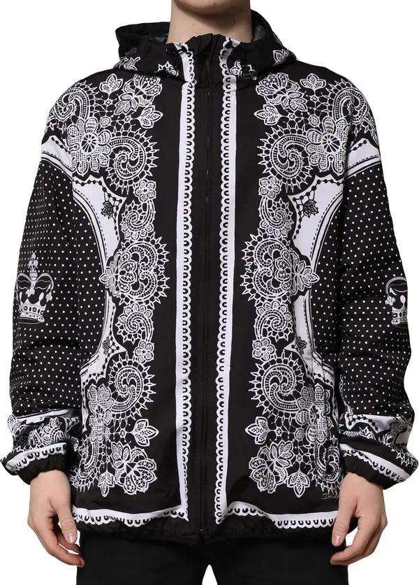Black Bandana Print Hooded Bomber Jacket