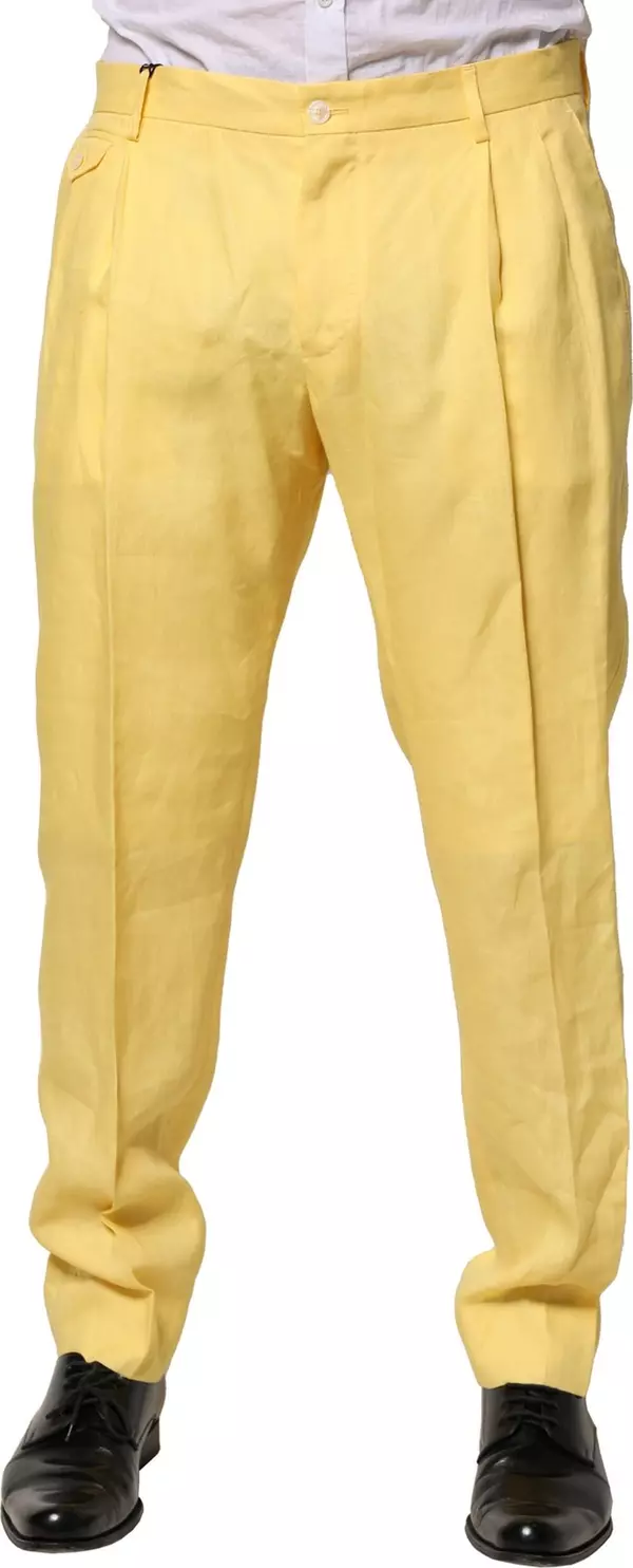 Yellow Flax Tapered Dress Men Pants