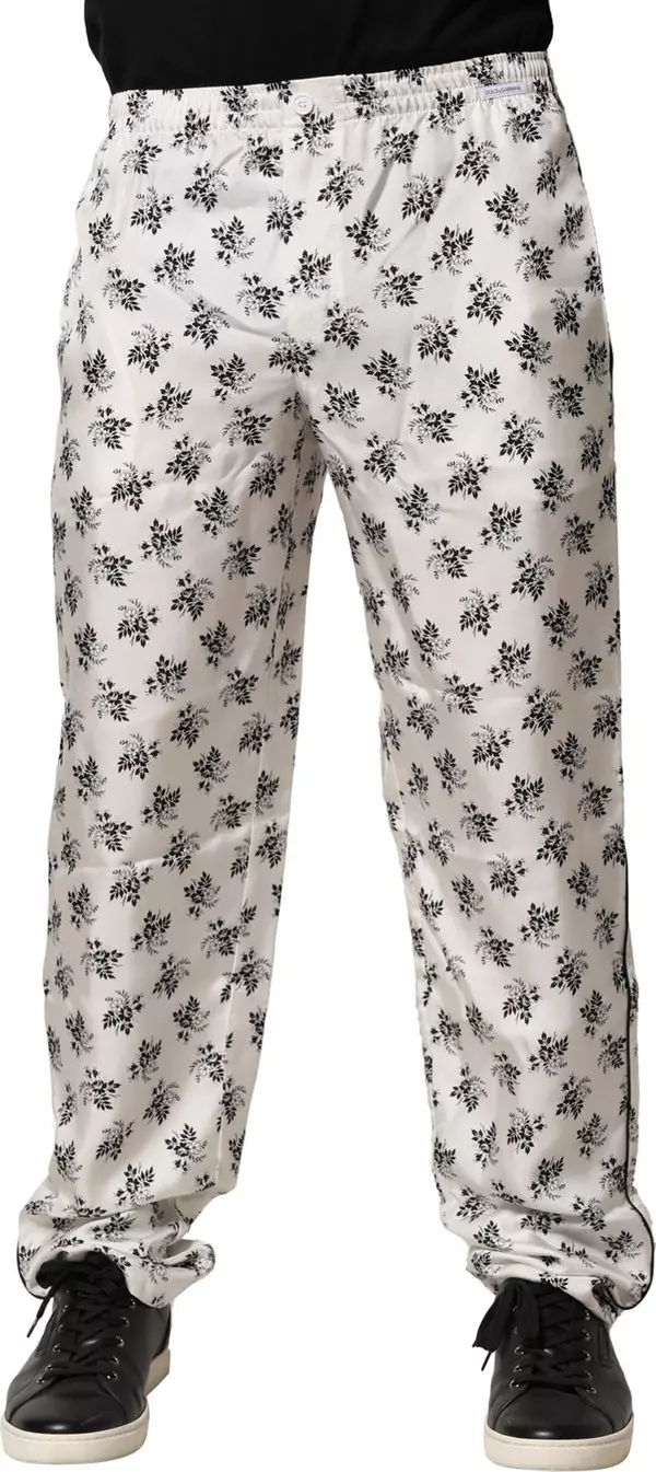 White Floral Silk Casual Lounge Pants
