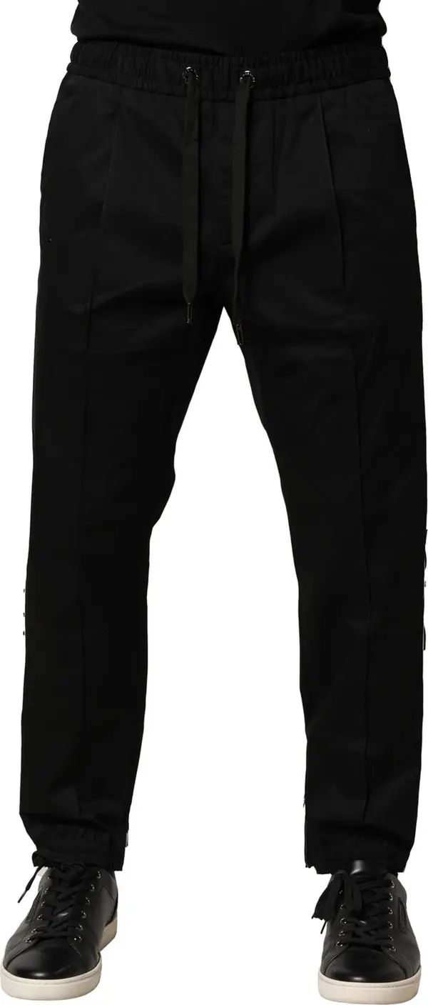 Black Cotton Mid Waist Jogger Pants