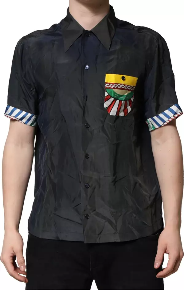 Black Silk Short Sleeves Men Casual Shirt
