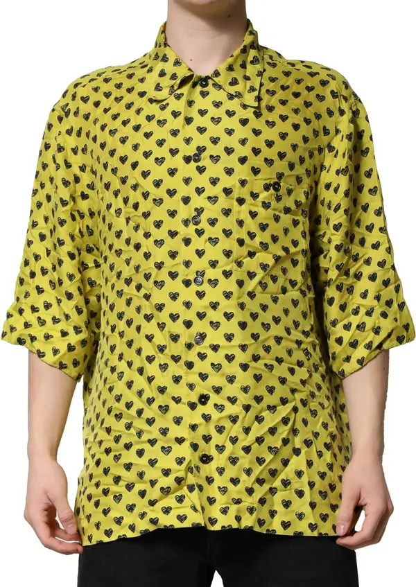 Yellow Heart Short Sleeves Men Casual Shirt
