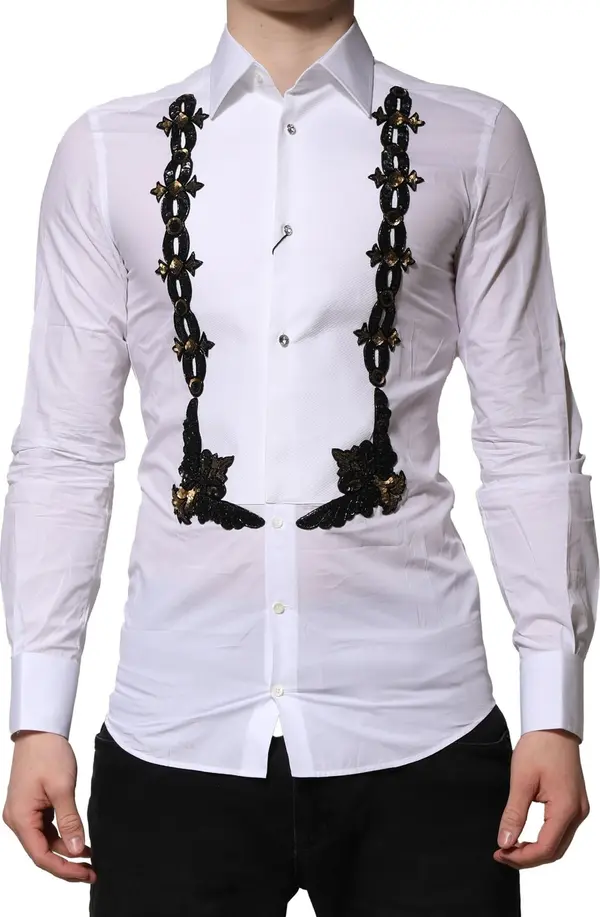 White GOLD Embellished Formal Men Dress Shirt