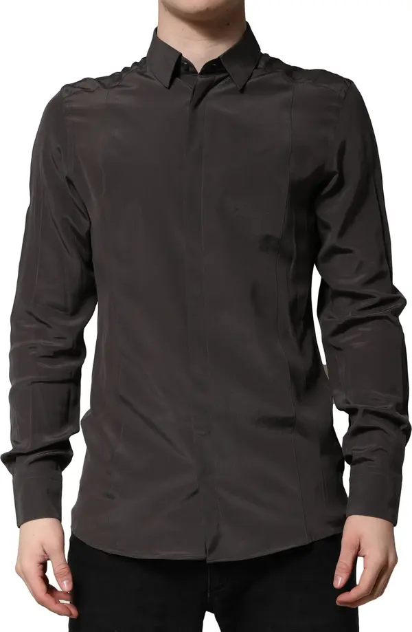 Dark Brown Silk GOLD Men Dress Formal Shirt