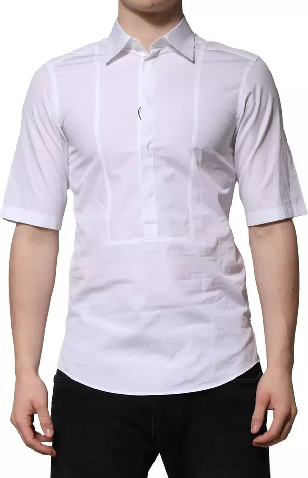 White Cotton Short Sleeves Dress Formal Shirt