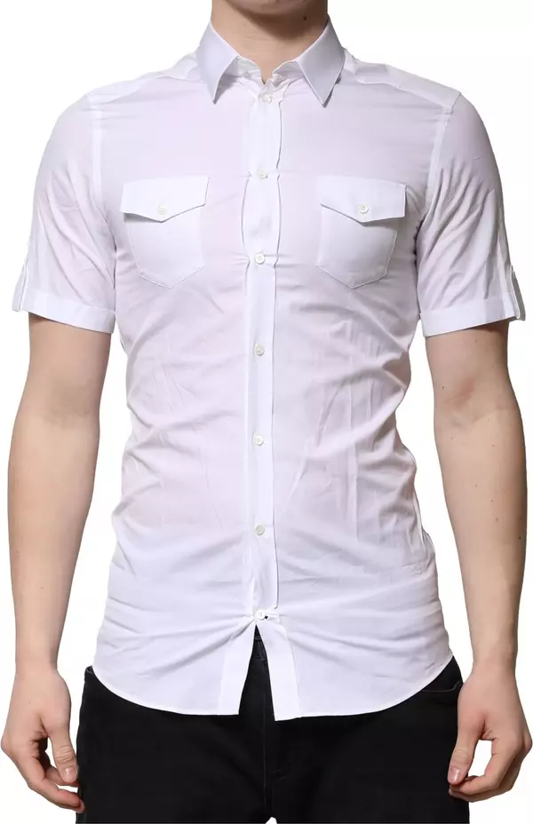 White Cotton Short Sleeves GOLD Casual Shirt