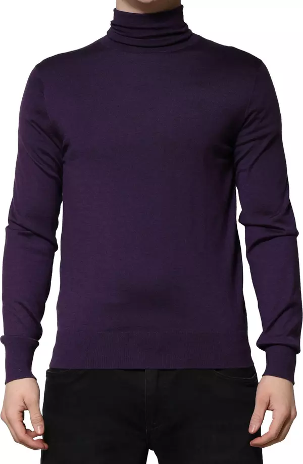 Purple Cashmere Turtleneck Pullover Sweater