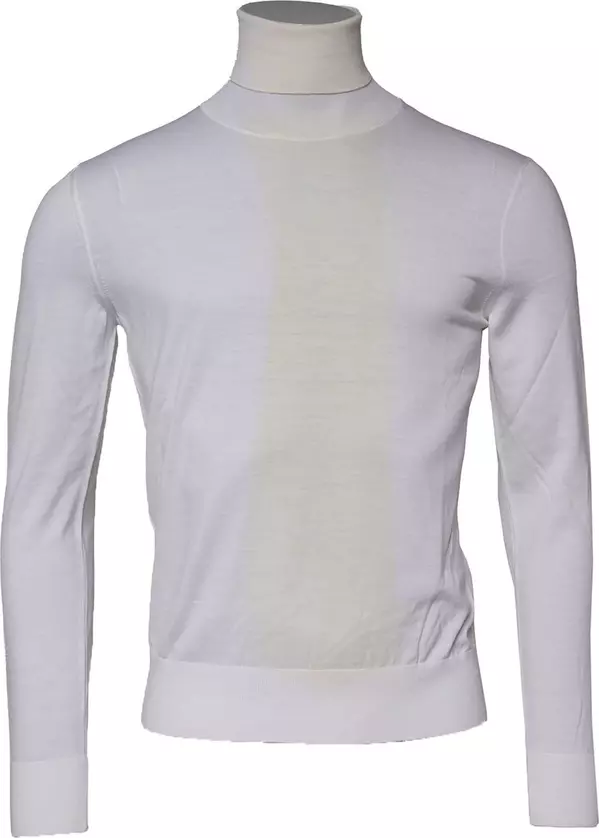 White Wool Turtleneck Men Sweatshirt Sweater