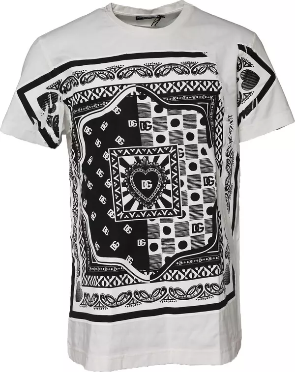 White Bandana Cotton Men Crew Neck T-shirt