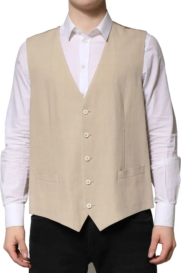 Beige Linen Dress Formal Men Waistcoat Vest