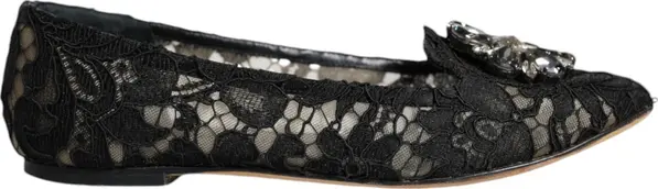 Black Lace Crystal Ballet Flats Loafer Shoes