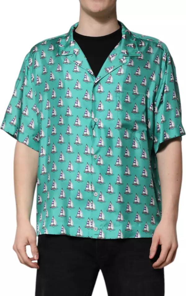 Green Printed Short Sleeves Casual Shirt