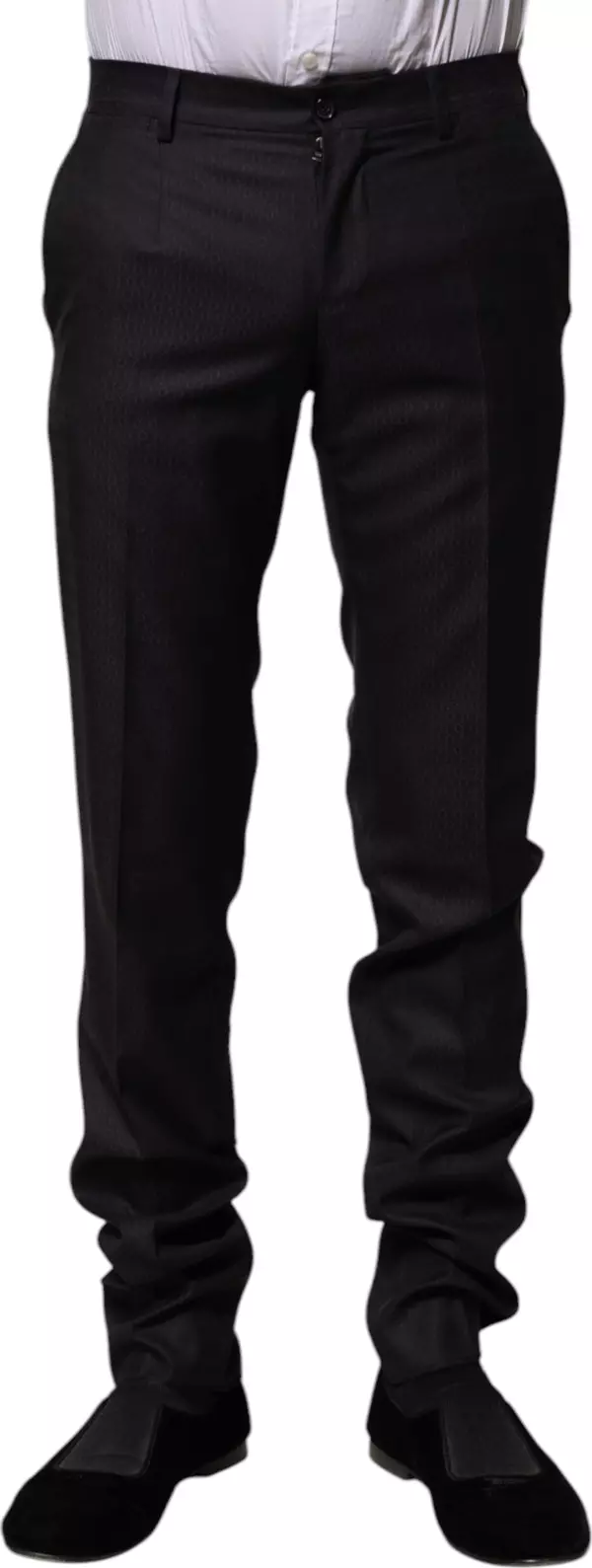 Black Wool Patterned Formal Pants