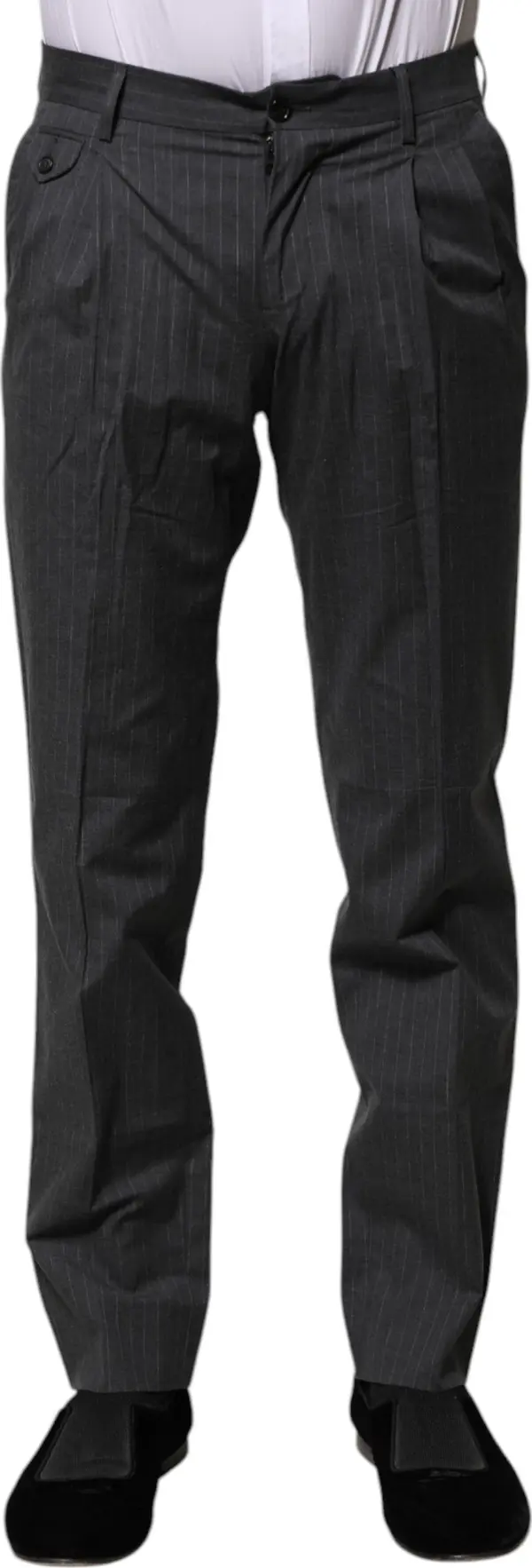 Gray Striped Cotton Formal Pants