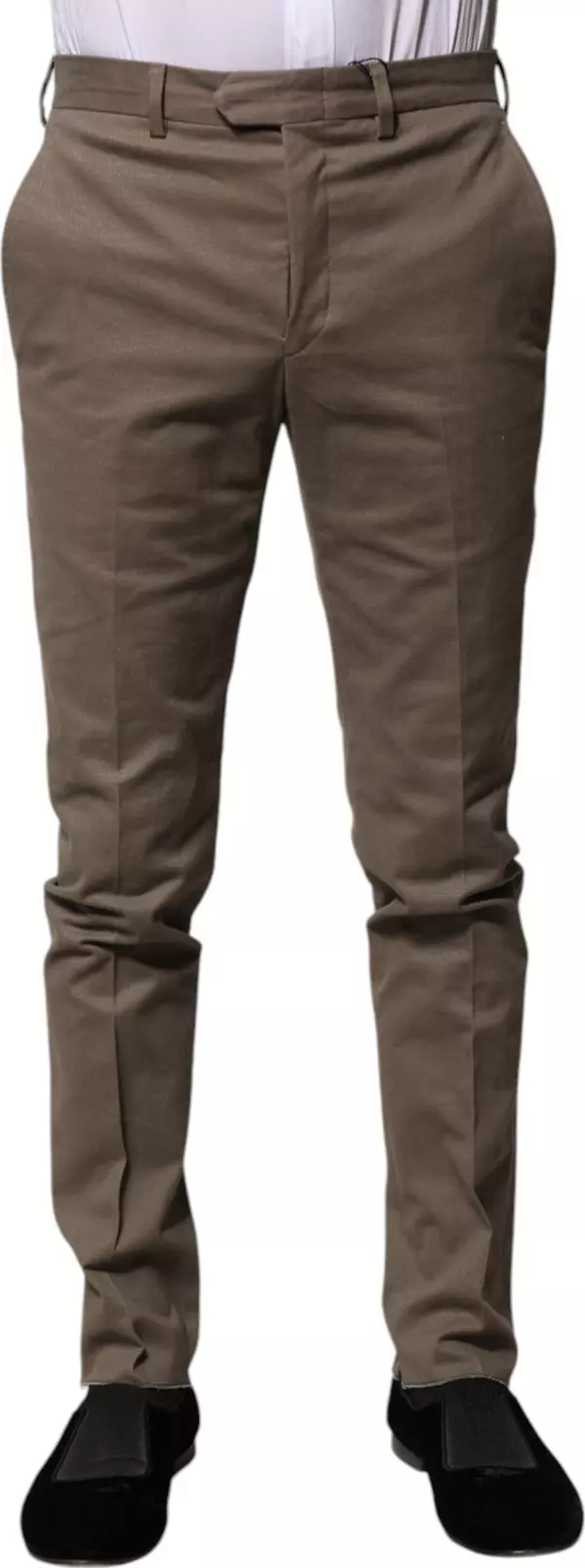 Brown Cotton Tapered Formal Dress Pants