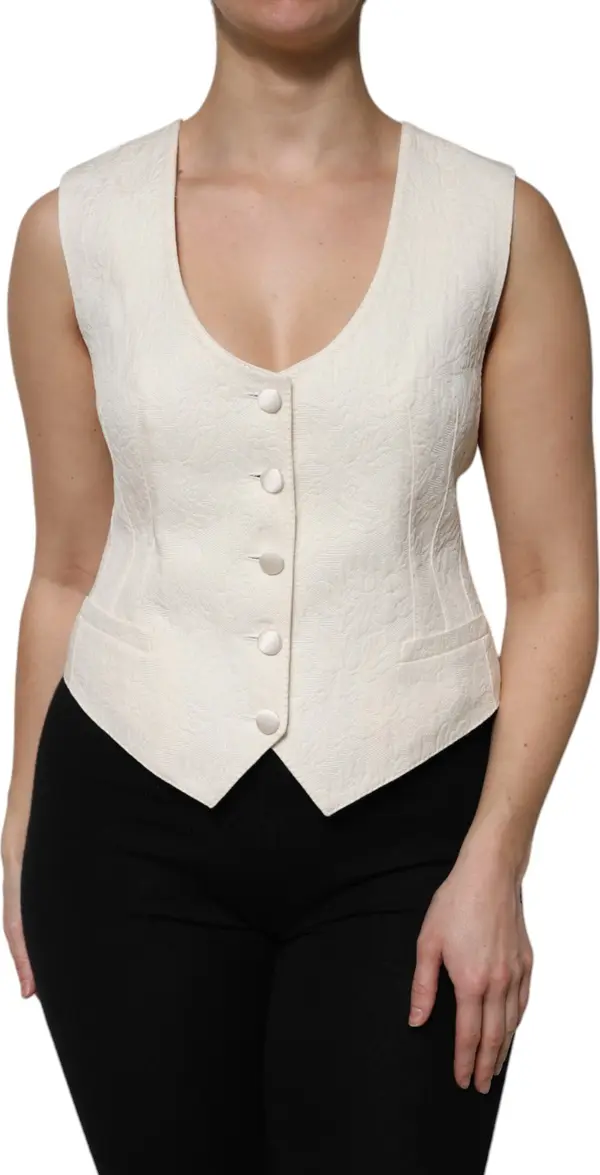 Ivory Cotton Button Down Sleeveless Vest Top