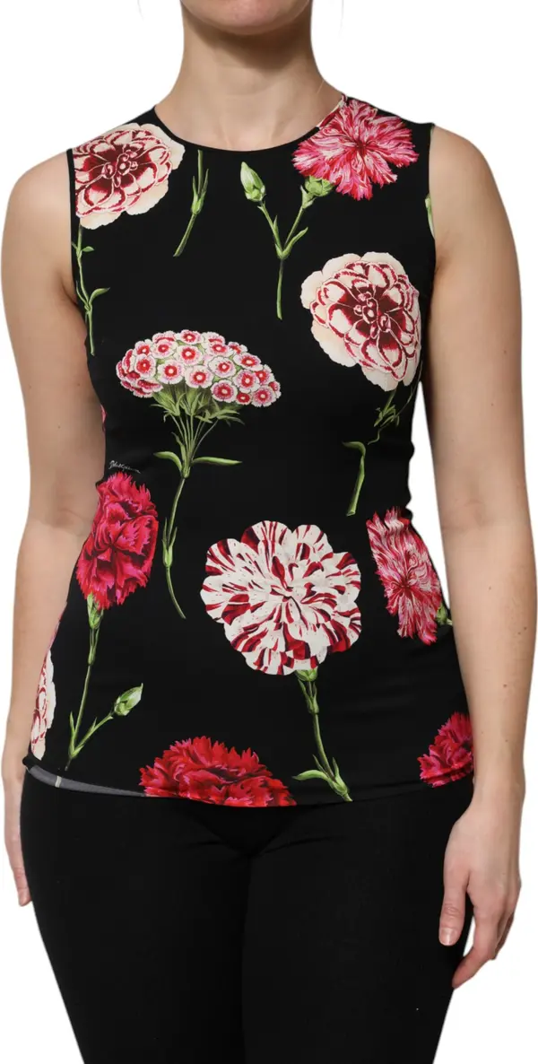 Black Floral Print Sleeveless Tank Blouse Top