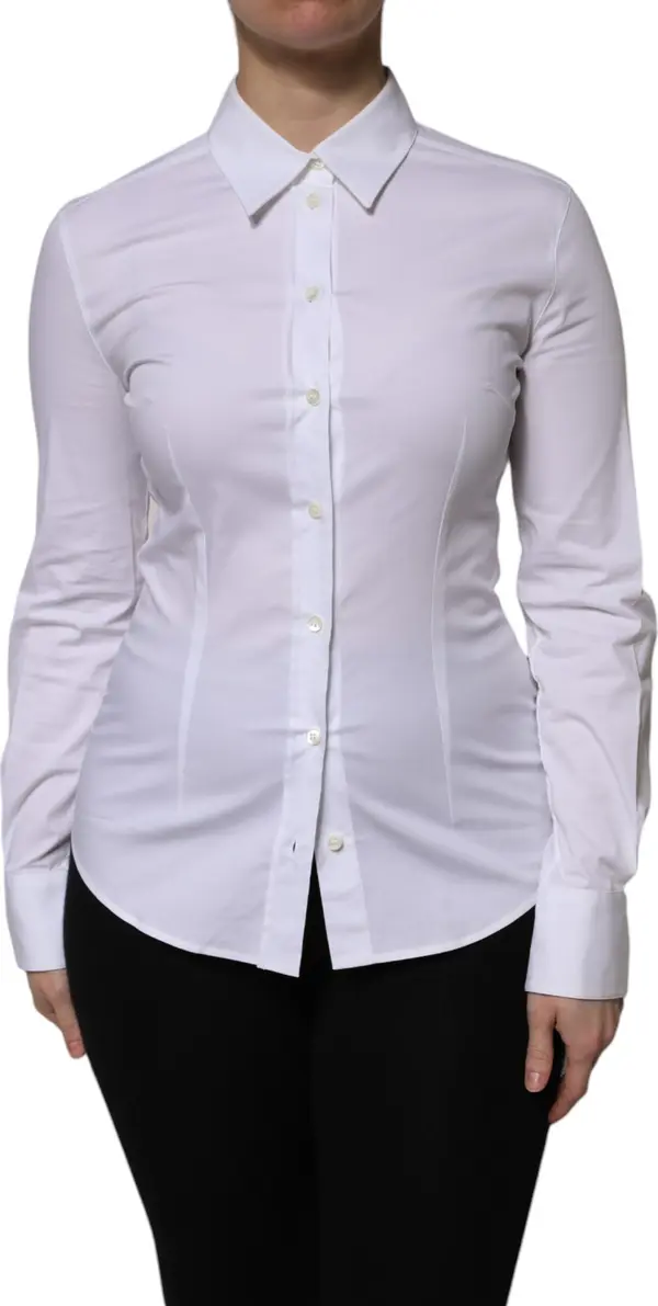 White Cotton Collared Long Sleeves Blouse Top