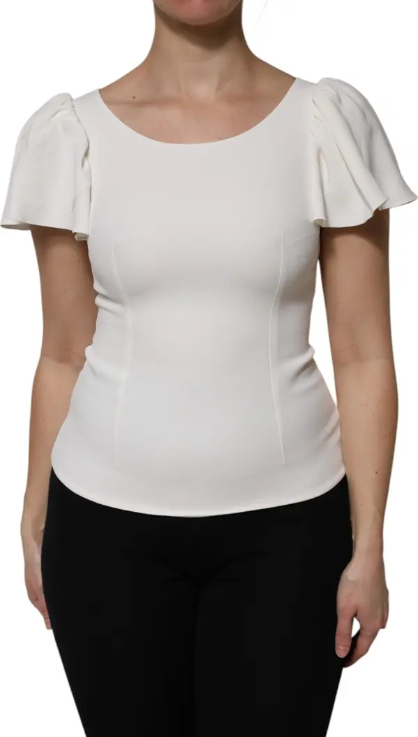 White Viscose Round Neck Short Sleeves Top
