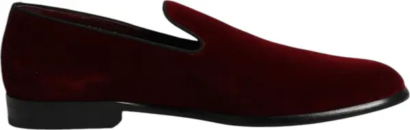 Red Cotton Velvet Slip On Loafers Formal Shoes