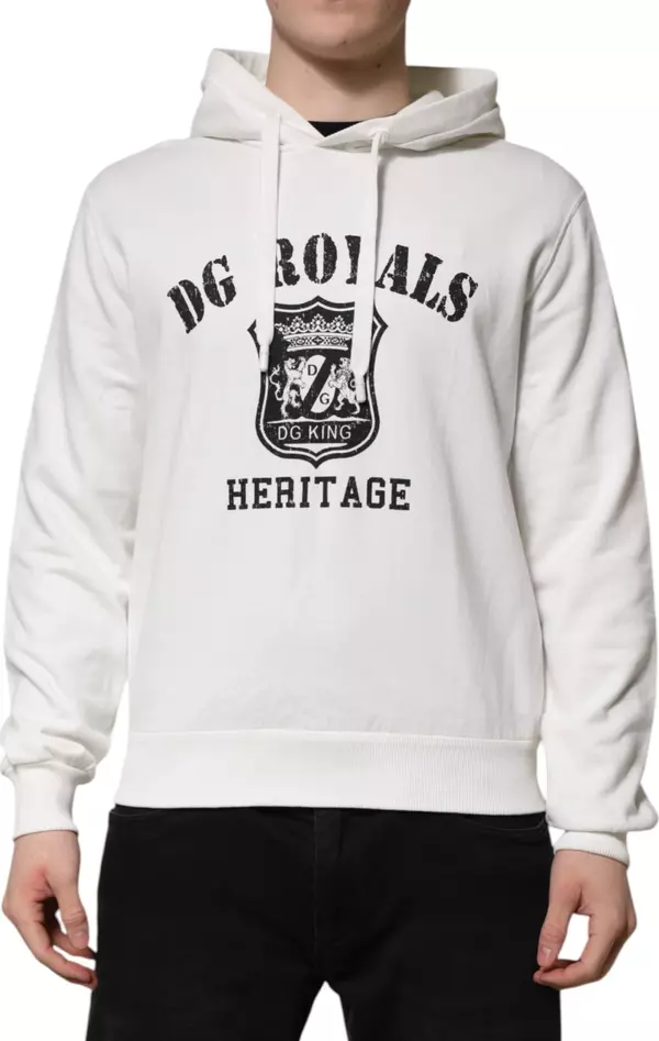 White Cotton DG ROYAL Print Hooded Sweater