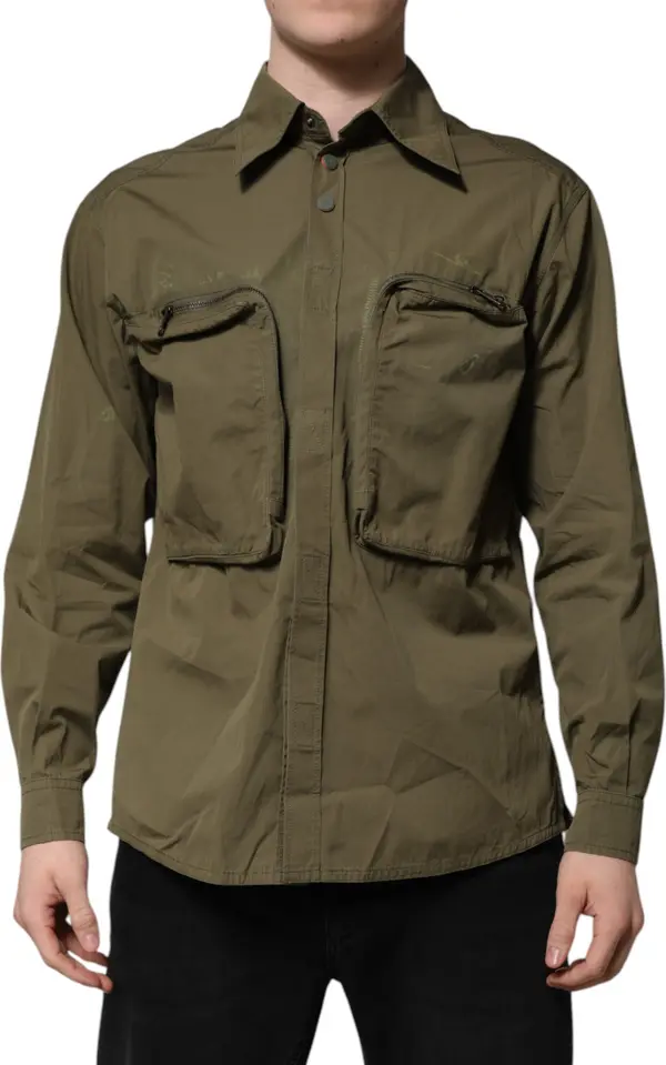 Army Green Button Down Long Sleeves Shirt