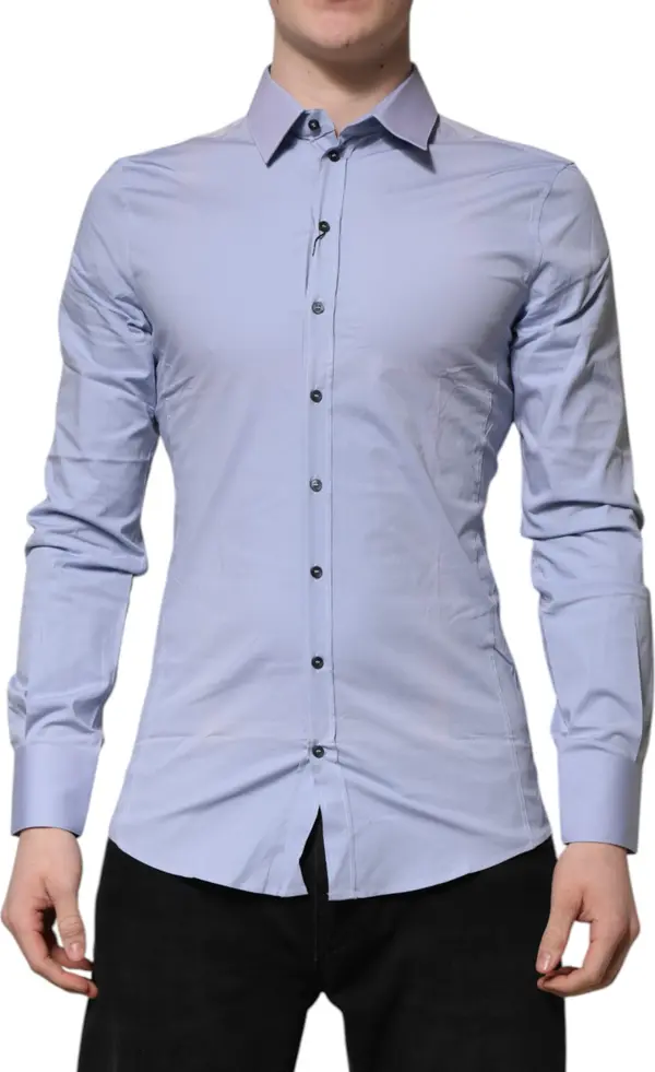 Blue Cotton SICILIA Long Sleeves Dress Shirt
