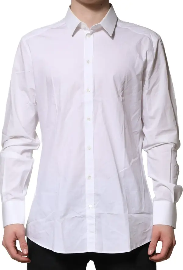 White Cotton GOLD Long Sleeves Dress Men Shirt