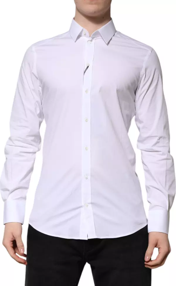 White Cotton GOLD Long Sleeve Men Dress Shirt